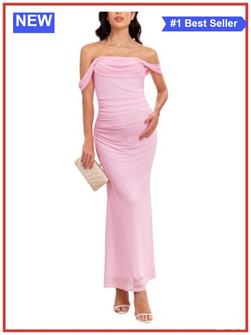 Maternity Maxi Dress Off Shoulder Mesh Bodycon